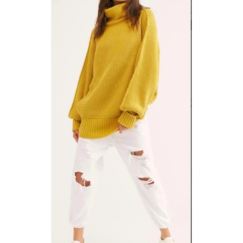 Free People Oversized Turtleneck Sweater Mustard Yellow Medium Fall Casual Loose